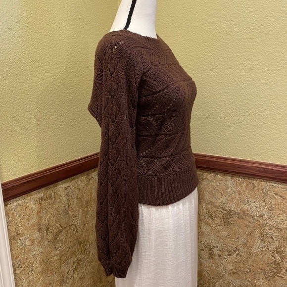 Abercrombie Fitch Small Sweater Open Knit Back Tie Keyhole Womens Brown - Picture 2 of 8